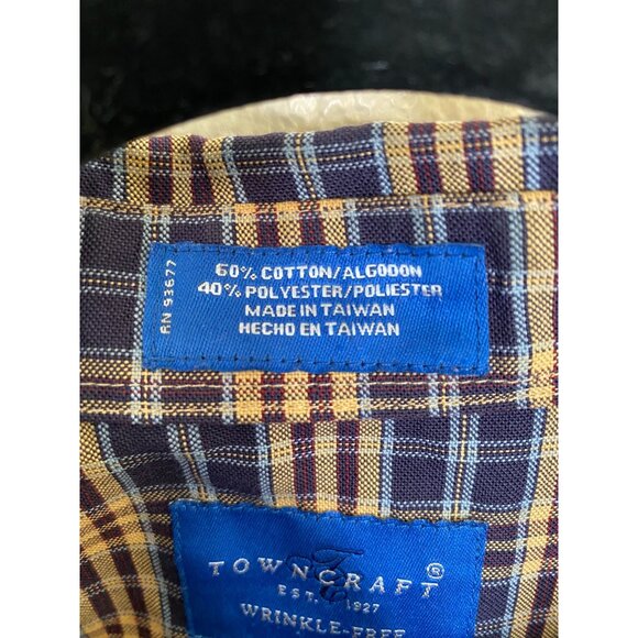 Towncraft Mens Blue yellow Shirt XXL Button-Up Cotton long sleeve collared plaid - Picture 5 of 7